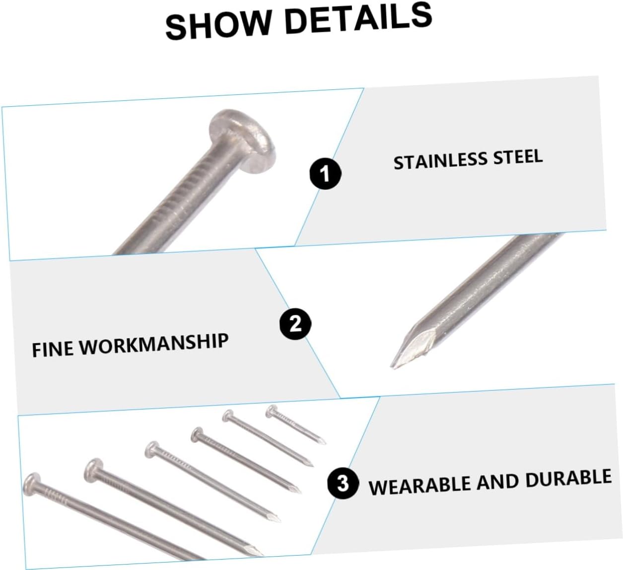 OUNONA 460pcs Stainless Steel Screw Nails Steel Flat Head Nails Home Diy Tool Kit
