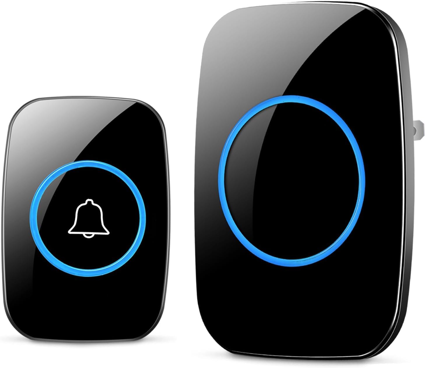 Wireless Doorbell, Waterproof Door Bell Kit, Distinguish Front and Rear Doors, Over 1000 feet Range and 60 Chime, 5 Levels Volume and LED Flash, for Home Office Classroom