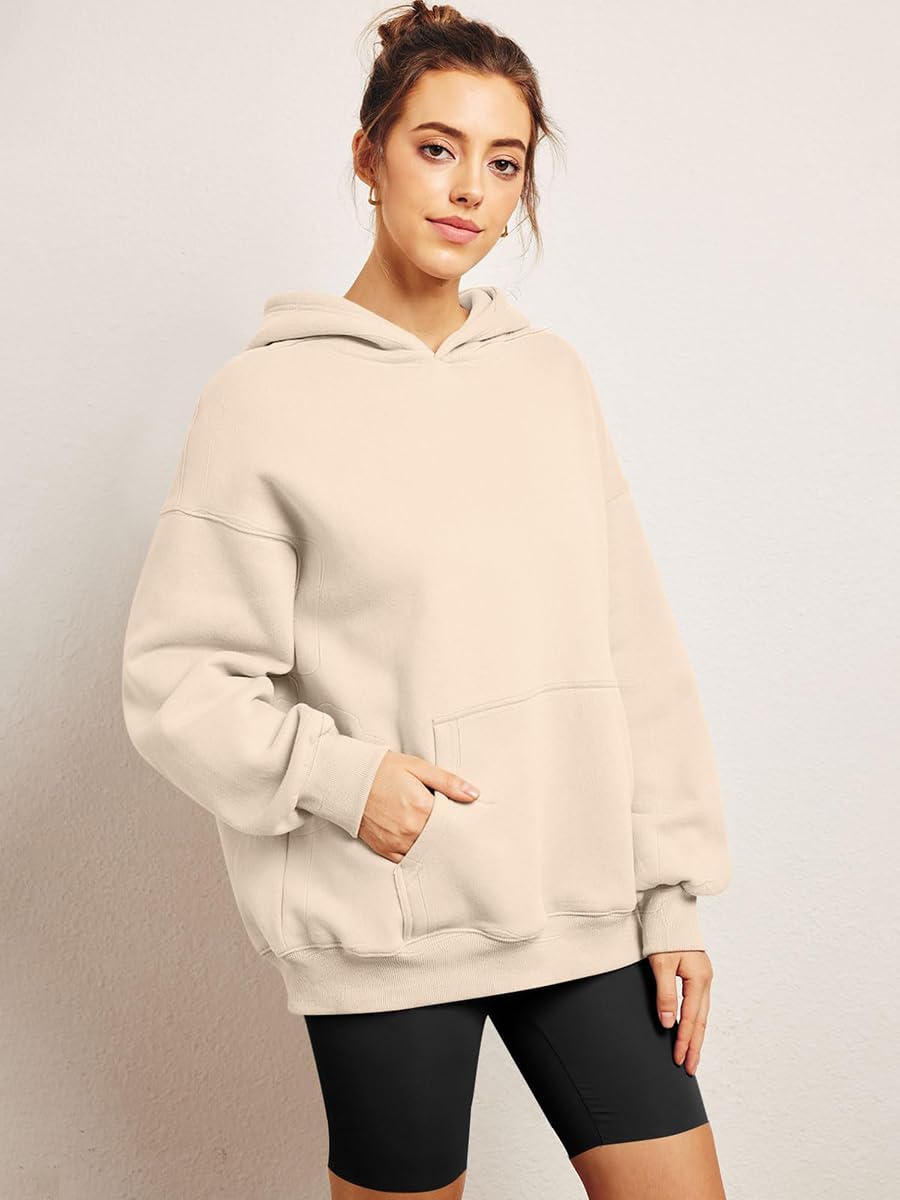 2024 Felpe Oversize da Donna Pullover Manica Lunga Moda Top Casual Felpa con Cappuccio Foderata in Pile Autunno