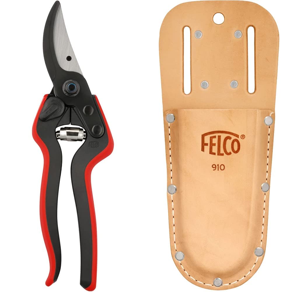 FELCO 160L Forbici & 910 fodero per cesoie da giardino (fondina in vera pelle, con passante per cintura + clip, si attacca alla cintura, per cesoie / forbici da potatura)