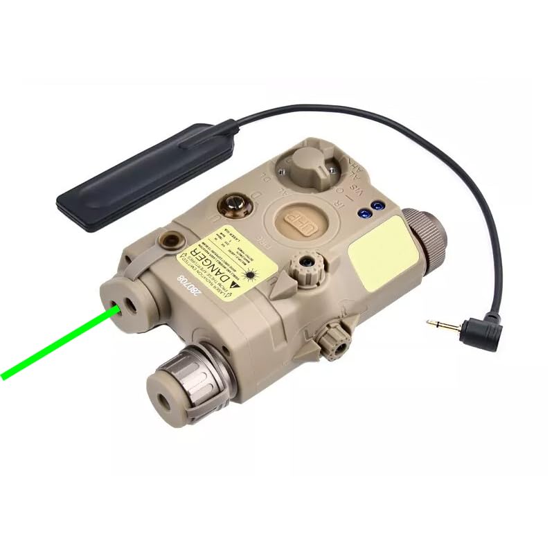 Plastic PEQ15 Box Aiming Laser Sight(with Green Laser+IR Fill Light+Strobe/Momentary/Constant White LED Flashlight), & Modular Wire Control Pressure Switch Combo,for 20mm Rail, Tan