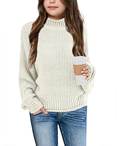 Imily Bela Girls Turtleneck Sweaters Kids Batwing Sleeve Knit Clothes Chunky Pullover Jumper A-Beige #TOP9