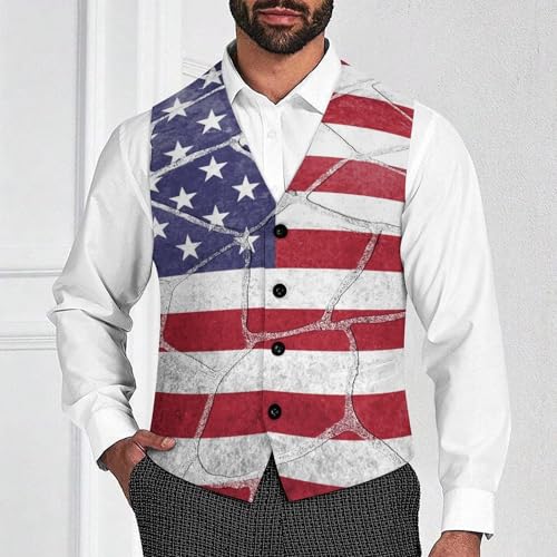 Closeup of America Flag Men's Suit Vest Slim Fit V-Ncek Waistcoat Business Casual Vest2