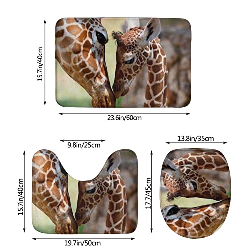 DIRYKILP Badematte + Konturmatte + Toilettendeckelbezug, zwei Giraffen 3-teiliges Badematten-Set, mit rutschfester Klebeunterseite – Bild 4