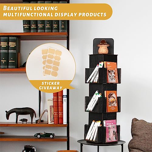 Natheeph Rotating Display Stand Greeting Card Display Wooden Display Rack with Two Card Sticker for Greeting Card Vendor Coffee Bag 3 Tier Tabletop Display Stand (Ebony)