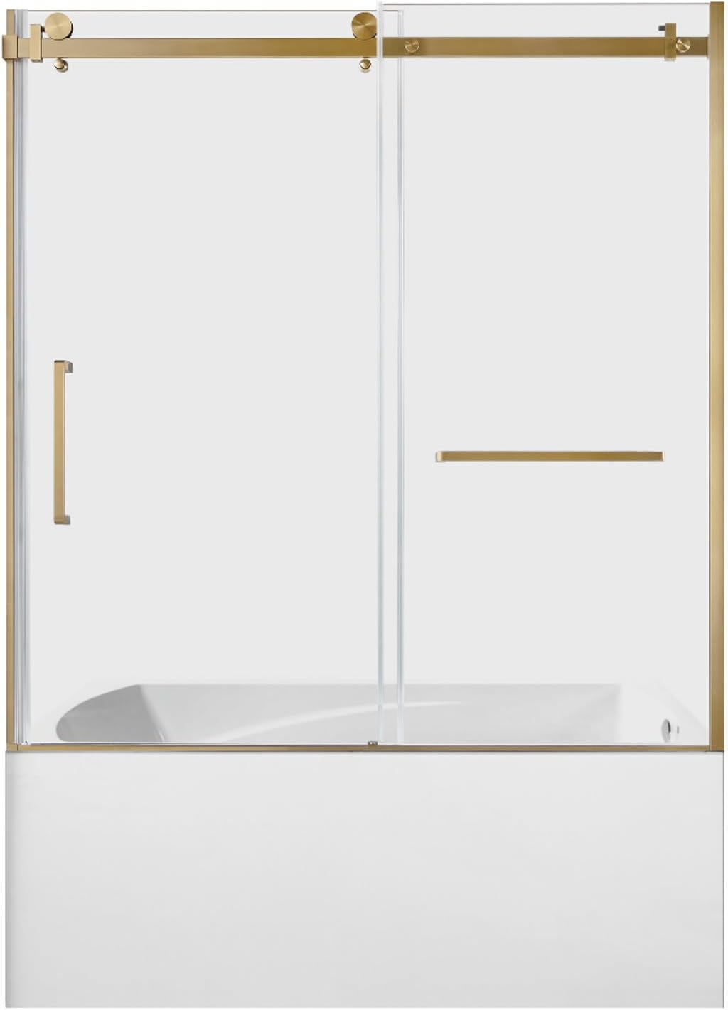 Kingston Brass KVTAM6032R217 60" Acrylic Rectangular 3-Wall Alcove Tub with Tub Door, Right Hand Drain, White/Brushed Brass