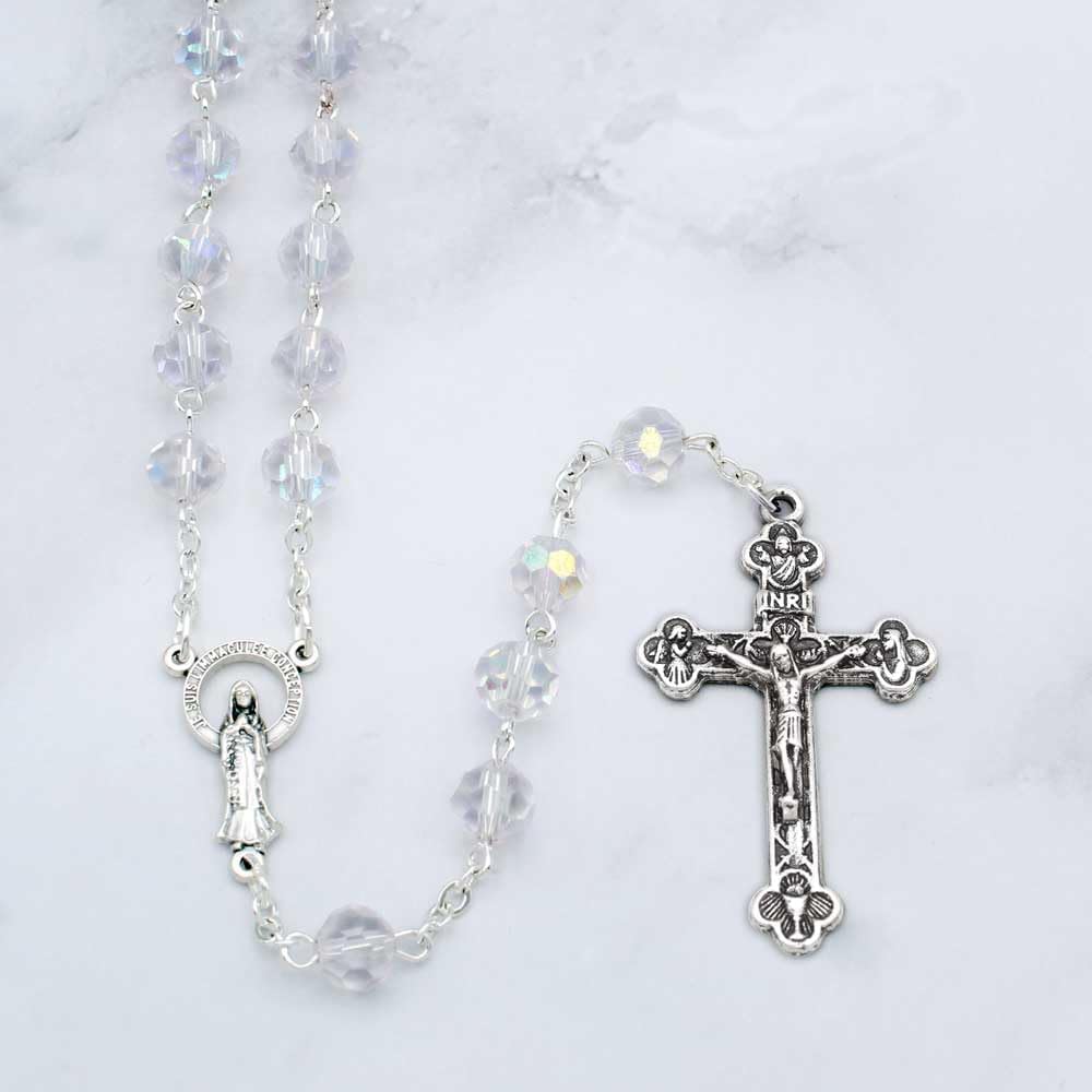 Clear Aurora Borealis Crystal Rosary for Men and Women, Immaculate Conception of Mary - Image 4