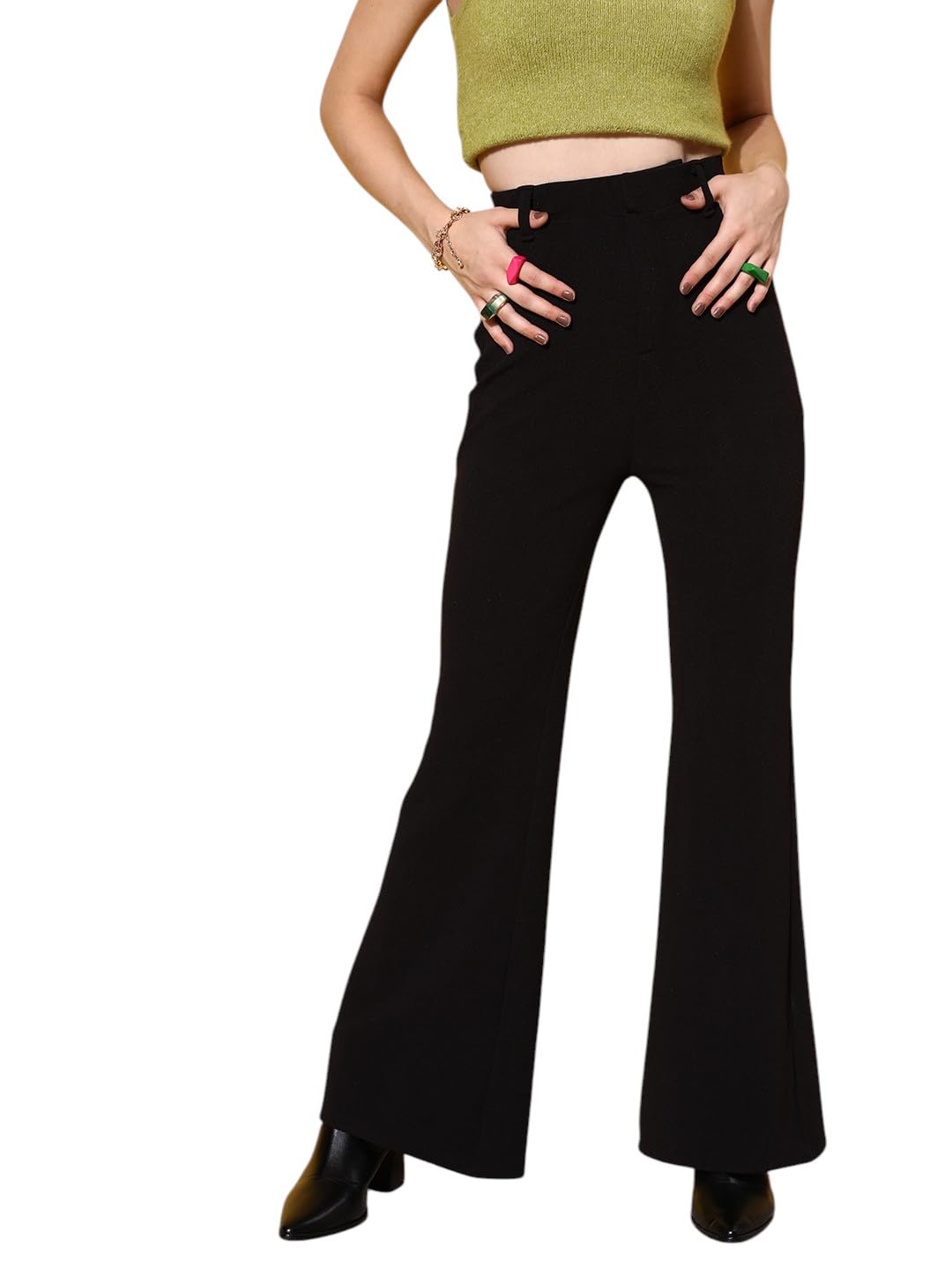 sassafras Black Bell Bottom Knitted Pants-picture-53