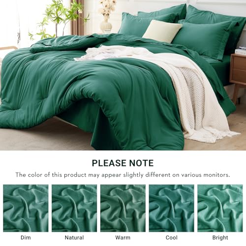 MUXHOMO 5 Pieces Twin Comforter Set, Soft Bed in a Bag Twin Size, All Season Bedding Set with Comforter, Flat Sheet, Fitted Sheet, Pillowcases & Shams, Emerald Green