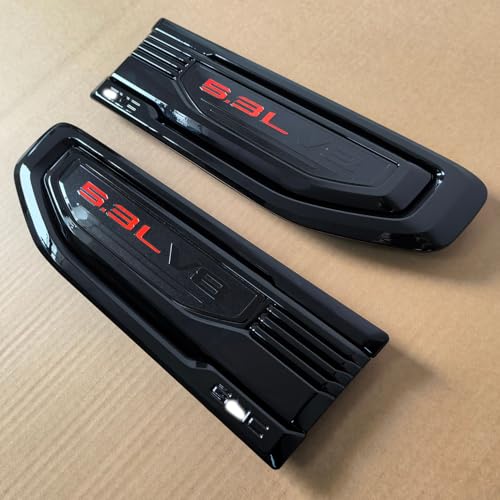 Image of 2pack OEM 2019-2026 5.3L V8 Vent Emblem Right Left 3D Nameplate Badge Replacement for Sierra 1500 85160715 86532087 (Gloss Black Red)