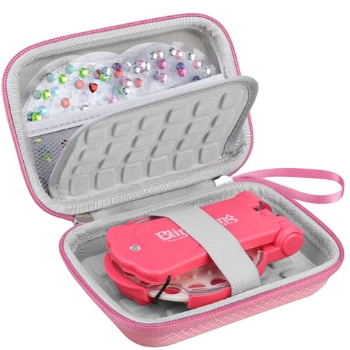 BOVKE Carrying Case for Blinger Hair Diamond/SEMKOTREE Hair Gem Stamper, Extra Mesh Pocket fits Gems Rhinestones, Jewels Machine Stamp, Tweezers, Storage Travel Bag for Hair Gems Bedazzler Kit, Pink