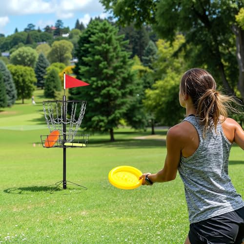Image of Yaheetech Disc Golf Basket Portable Disc Golf Practice Set 12 /24 Chain w /Basket Target and Double Steel Chains for Outdoor