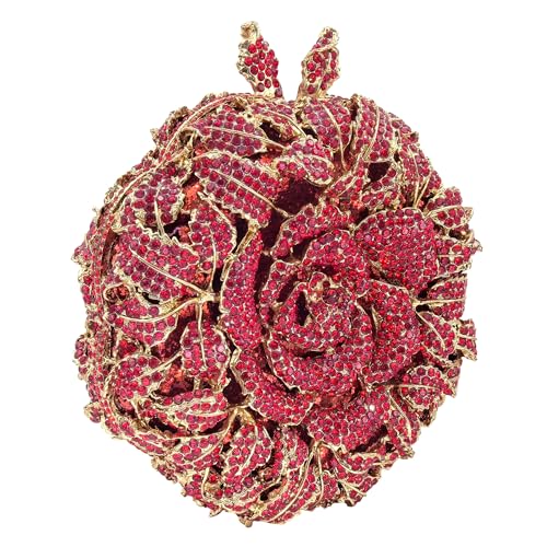 Image of Boutique De FGG Mini Round Flower Crystal Clutch Purses for Women,Formal Evening Bags,Rose Wedding Clutch Bag Party Handbags