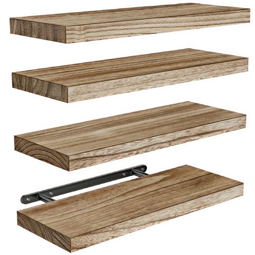 Amada Homefurnishing Floating Shelves, Paulownia Wood Wall Shelves for Living Room/Bedroom/Kitchen/Home Office, Wood Floating Shelf for Home Storage & Organization, Set of 4, 15.75″L x 5.91″W x 0.98″H