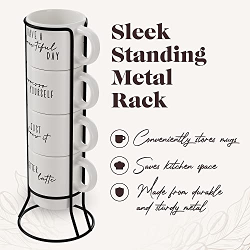 American Atelier Coffee Mug Set With Coffee Mug Rack | Coffee Mugs Set Of 4 | Stackable Coffee Mugs With Rack | Coffee Cup Set With Coffee Cup Rack | Have A Brewtiful Day Print | Ceramic Mug | 14Oz Capacity #TOP3