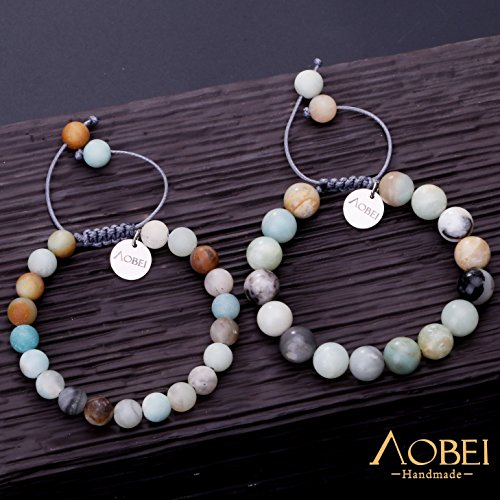 2Pcs Amazonite Gemstone Beaded Couple Bracelet 8Mm/10Mm Round Beads Healing Reiki Macrame Adjustable Jewelry For Men Women By Aobei #TOP4