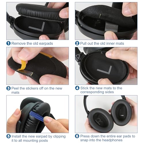 Almohadillas de repuesto para auriculares Bose QuietComfort 45 - Cojines para auriculares con cancelación de ruido para Bose QC45/QC SE/Nuevos auriculares inalámbricos QuietComfort, color negro miniatura 6
