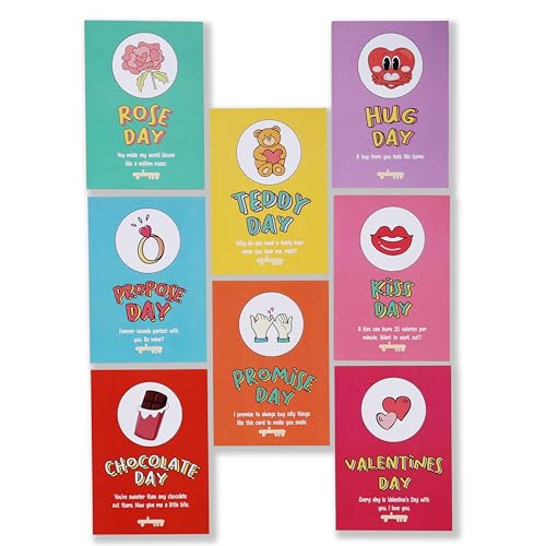 Oye Happy - 8 Days of Valentine’s Day Cards Set – Cute Romantic Countdown Love Cards | Kiss, Rose, Propose, Hug & Teddy Day Cards | Valentine’s Week Gift for Couples