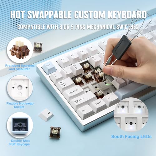 Image of YUNZII AL75 PRO 75% Wireless Mechanical Gaming Keyboard,Full Aluminum CNC,BT /2.4G /Wired,PBT Keycaps,Gasket Mounted Hot Swap,Custom RGB Backlight, Programmable for Mac /Win (Silver, Cocoa Cream V2)