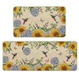 Tikeciti Spring Summer Kitchen Mats Sunflower Hydrangea Low Profile Rugs