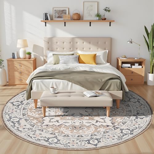 Lofus 8ft Area Rugs for Living Room, Washable Area Rug, Rugs for Bedroom, Kitchen, Vintage Boho Carpet, Soft Non-Slip, Low Pile Large Area Rug for Office Dining Room, Floral Brown