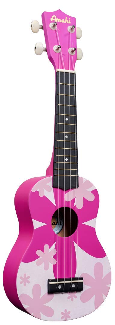 DDUK4 Tropical Series Soprano Uke, Pink Flower w/Carrying Bag