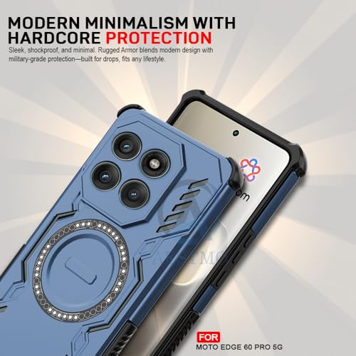 Image of AESTMO Back Case Cover for Motorola Moto Edge 60 Pro 5G | Magnetic Case with Built-in Metal Ring | Compatible with MagSafe Accessories | Shockproof Hybrid (PC + TPU) (Blue