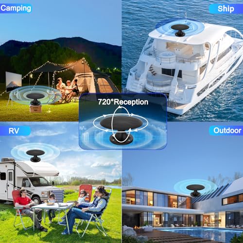 RV TV Antenna for Smart TV Outdoor, 720° Long Range Omni Directional Reception Digital HD Antenna Signal, with Super Signal Booster, 35ft HDTV Cable, for RV/Camping/Attic/Truck/Boat. (Black01) - Thumbnail 7
