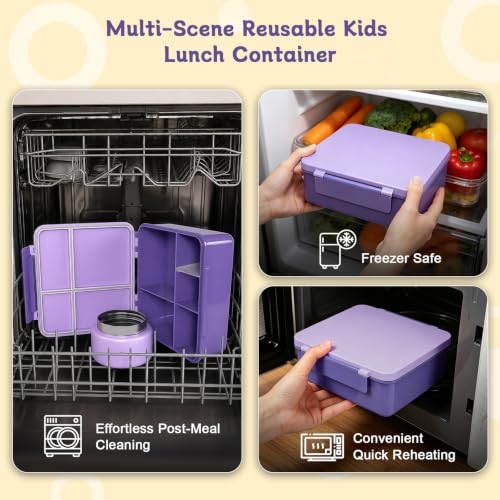Image of Kids Lunch Box 4 Compartment Bento with 8oz Food Jar，Purple