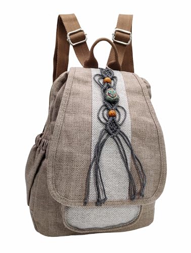 Image of Women's Cotton Hemp Cloth Backpack | Boho Vintage, Embroidered, Casual Purse Handbag, Messenger Bag, Braided Rope