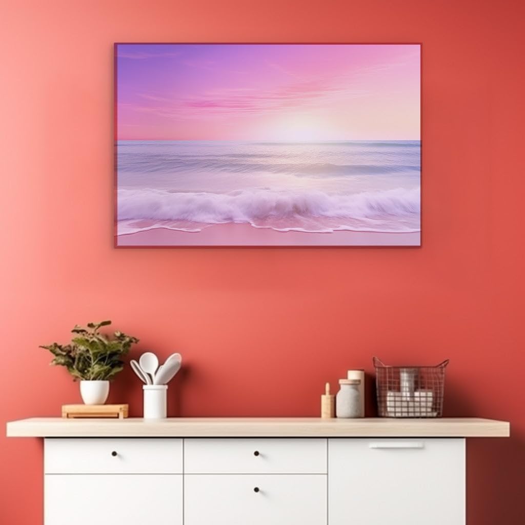 Canvas for Living room. Sunset Serenade: Embracing the Hues of Twilight on a Peaceful Shore, 27 x 18 inch Canvas Wall Art - Contemporary Masterpieces - Modern Home Decor - 69x46 cm (27x18 inch)