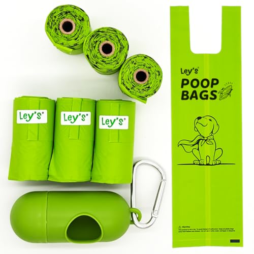 Image of Ley's Compostable Dog Poop Bags, Plant-Based Biodegradable Doggie Waste Bags with Easy Tie Handles, Unscented, Vegetable-Based, Dog Bags Refill Rolls