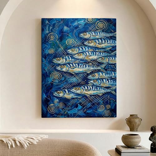 Poisson bleu toile murale abstraite pour l'ambiance de votre salon