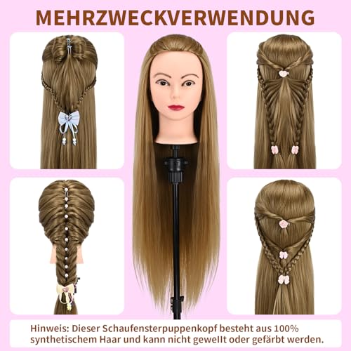 28\ Frisierkopf Mit Synthetikfaser-Haar Trainingsköpfe Für Friseure Für Flecht Schneide Styling Übungen Inklusive Kostenlosem Frisierständer & Frisierwerkzeug Set (goldgelb)