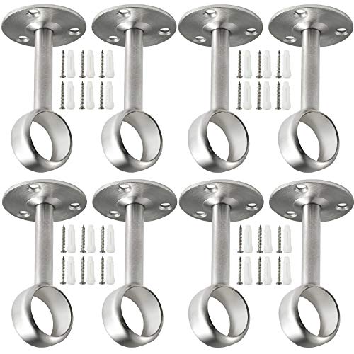 Creatyi Heavy Duty Closet Rod Brackets Closet Shower Curtain Rod Bracket Ceiling-Mount Brackets Closet Rod Holders Closet Pole Sockets Closet Rod Supports for 1 1/4 Inch Rod (8 PCS, Silver)