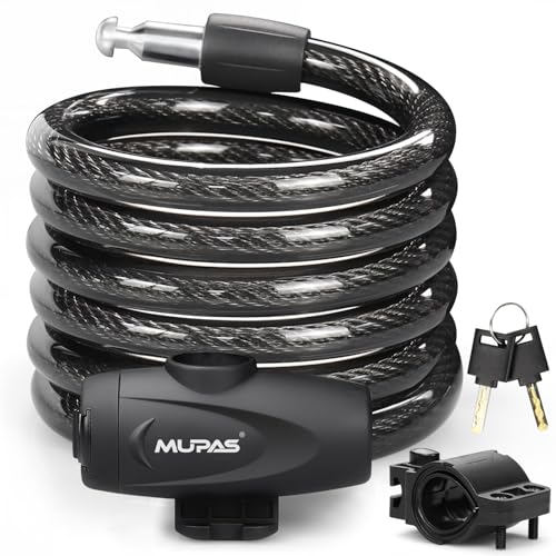 MUPAS Fahrradschloss mit 2 Schlüssel,Hohe Sicherheit Fahrrad Kabelschloss,Anti-Diebstahl Fahrradschloß mit halterung,Fahrradzubehör für Fahrrad,Motorrad,Tricycle,Scooter,Roller,Babywagen,Skateboards