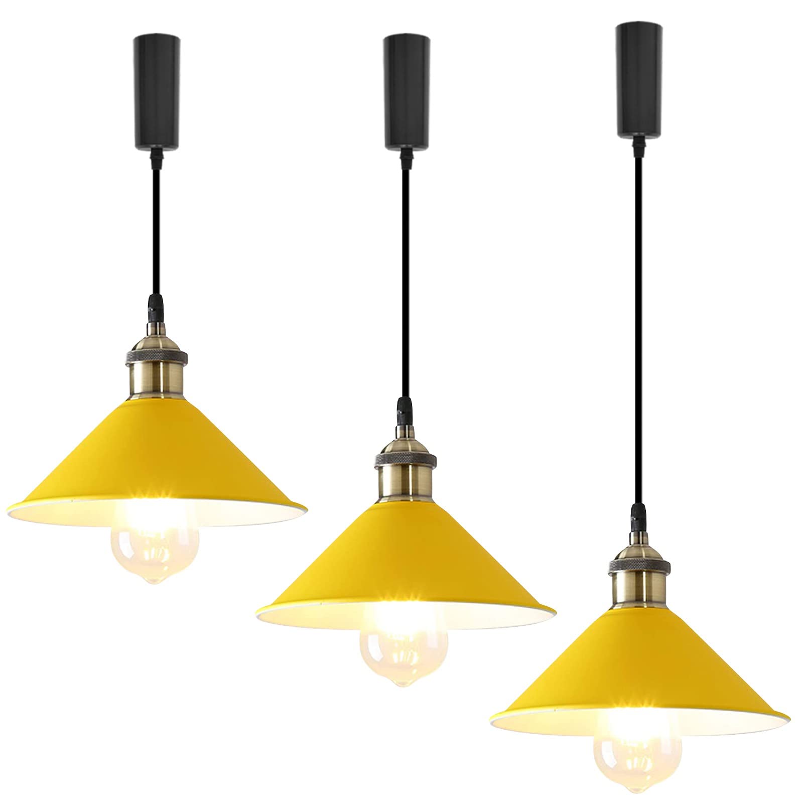 Amazon.co.jp : KIVEN 3個入 黄色い レトロペンダントライト 長