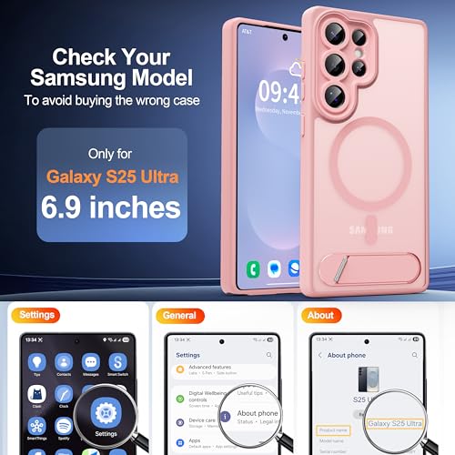 AMILIFECASES Magnetic for Samsung Galaxy S25 Ultra Case, [Compatible with MagSafe][Full Camera Protection][Built-in Invisible Kickstand] Translucent Matte Phone Case for S25 Ultra 6.9" - Pink - image 2