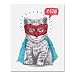 Super Hero Cat Art Print Cute Masked Superman Caped Kitty Animal Poster Home Decor Funny Meow Illustration 8 x 10 inches