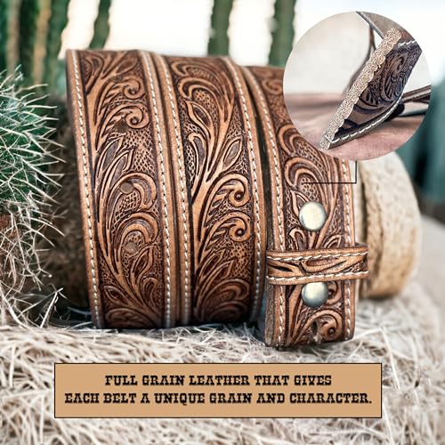 DANIEL'S ARTPLANET Western Leather Belt Strap for Removable Buckle Full Grain Leather Belt Strap 1.5” Cowboy Western Style4