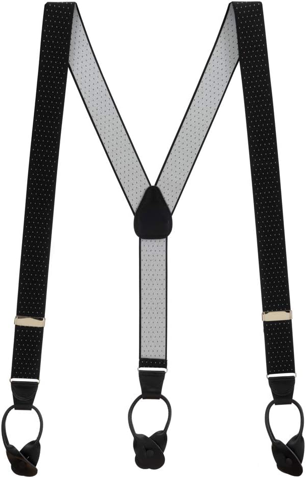 Suspender Store Woven Pin Dot Pattern Suspenders - 1.38-Inch Wide Elastic - Y-Back - Button - 6 Colors & 2 Sizes