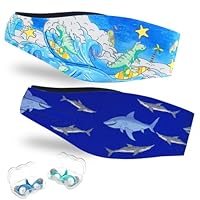 Schwimmen Stirnband für Kinder - 2 Paar Schwimm Ohrstöpsel & Neopren Schwimmband,Hohe Elastizität & Klettverschluss - Wasserdichtes Kopfband Haarband für,Tauchen, Pool, Duschen und Wassersport