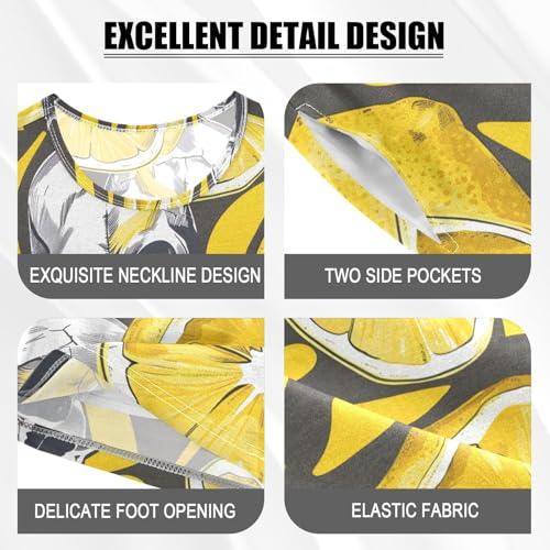 ALAZA Sugar Skull Yellow Lemon Pajamas Short Sleeve 2 Piece Sleepwear Top and Bottom Pajama Set Unisex4