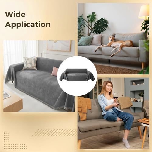 Itoyx Kratzschutz für Sofa, Dunkelgrauer Chenille-Sofabezug, extragroß (180 x 300 cm), haustierfreundlicher Möbelschutz, weicher Sofabezug, Wohnzimmerdeko