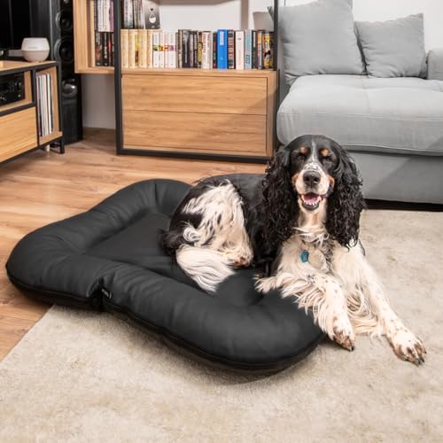 4L Textil Ella Hundebett mittelgroße Hunde Kunstleder Wasserfestes Hundebett Hundekissen Kunstleder Hundematratze (90x70 cm, Schwarz)