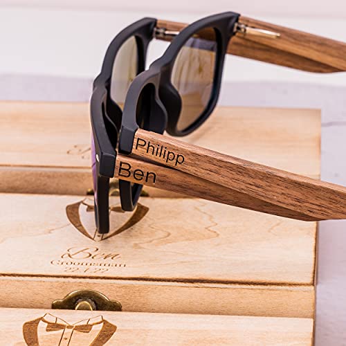 KWOOD Custom Wood Sunglasses for Men with Premium Walnut Wooden Frame, Personalized Wooden Sunglasses Box, Party Ornament, Mens Gift, Groomsmen Gift, Wedding Favors4