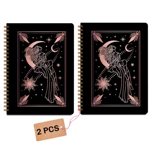 Image of 2 Pcs Zodiac Spiral Notebooks for Work, A5(8.3x5.8inch) Composition Notebook College Ruled Note Book, Moon Stars Hardcover Notepads Diary Lined Travel Journal for Writing, Astrology Gifts for Women