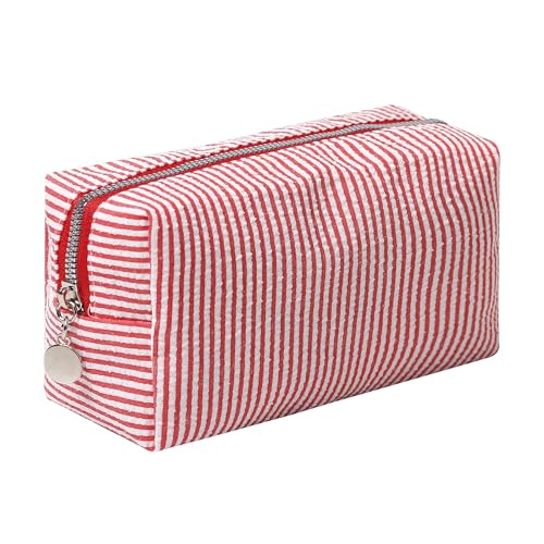 Makeup Bag Cosmetic Bag Travel Toiletry Bag Aesthetic Canvas Organizer Bag Zipper Pouch for Women (M-red)