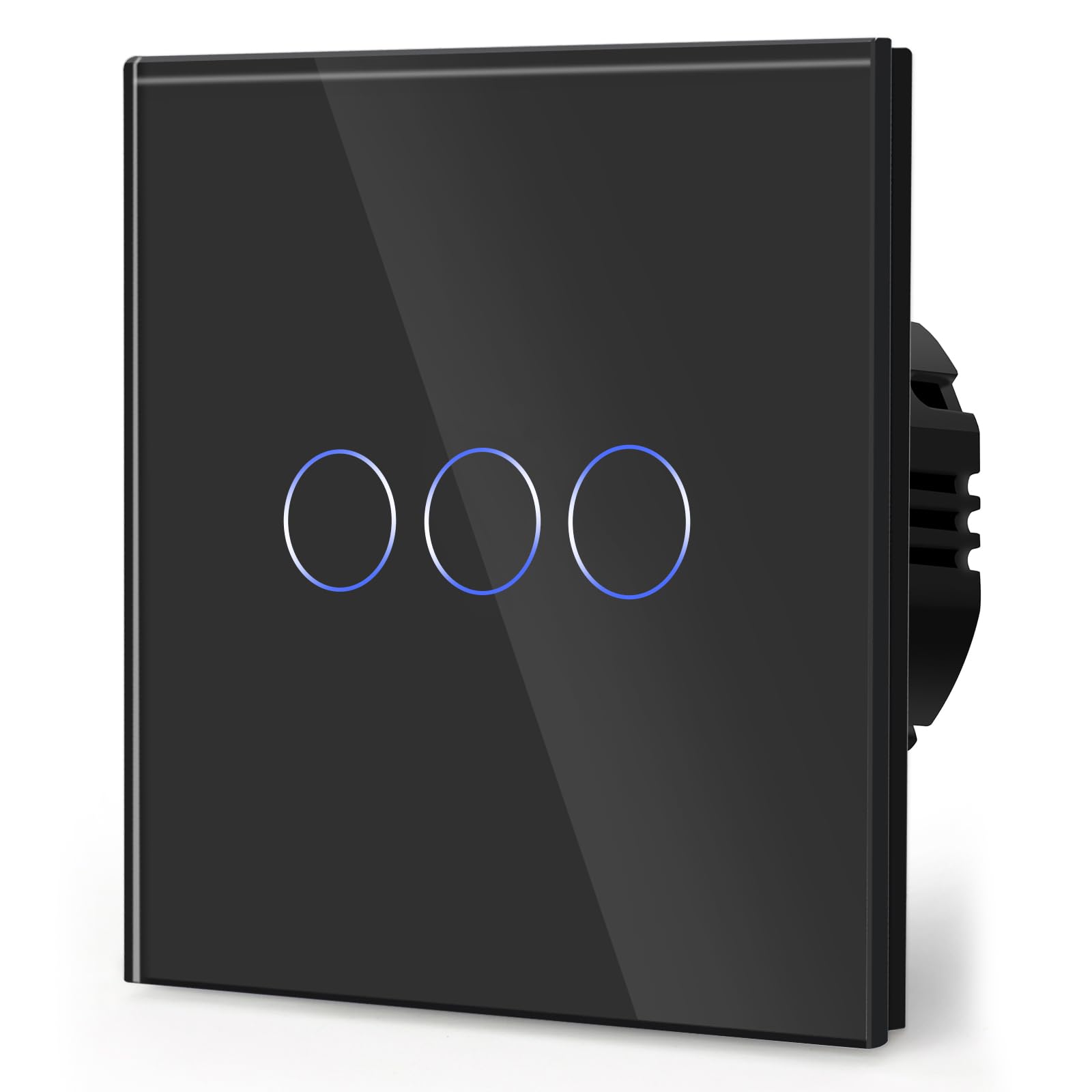 BSEED Touch Light Switch,Standard Touch Sensitive bathroom Switchs,Tempered Glass Panel with LED Backlight, No Neutral Wire Needed,3 Gang 2 Way,Black 86mm