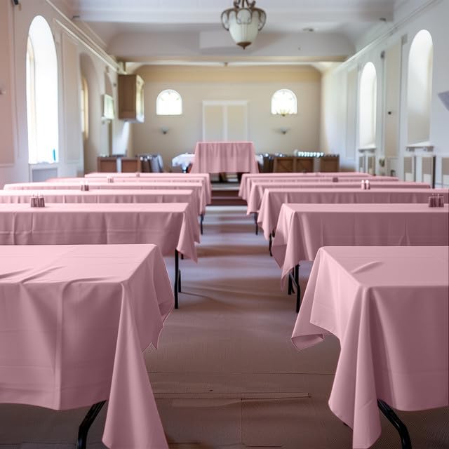 Image of Niuara Pink Plastic Table Cover Roll - 54IN x 300FT, Table Cloth for Rectangle Table with Slide Cutter, Plastic Table Cloth Disposable with Cut-to-Size Design for Weddings, Banquets, Parties